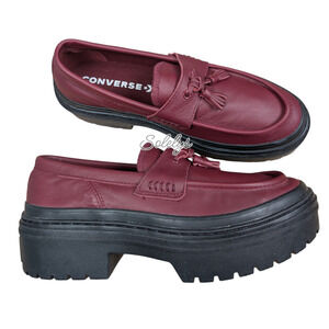 Converse All Star Lugged Heel Leather Loafer Deep Bordeaux Burgundy Red Womens 9